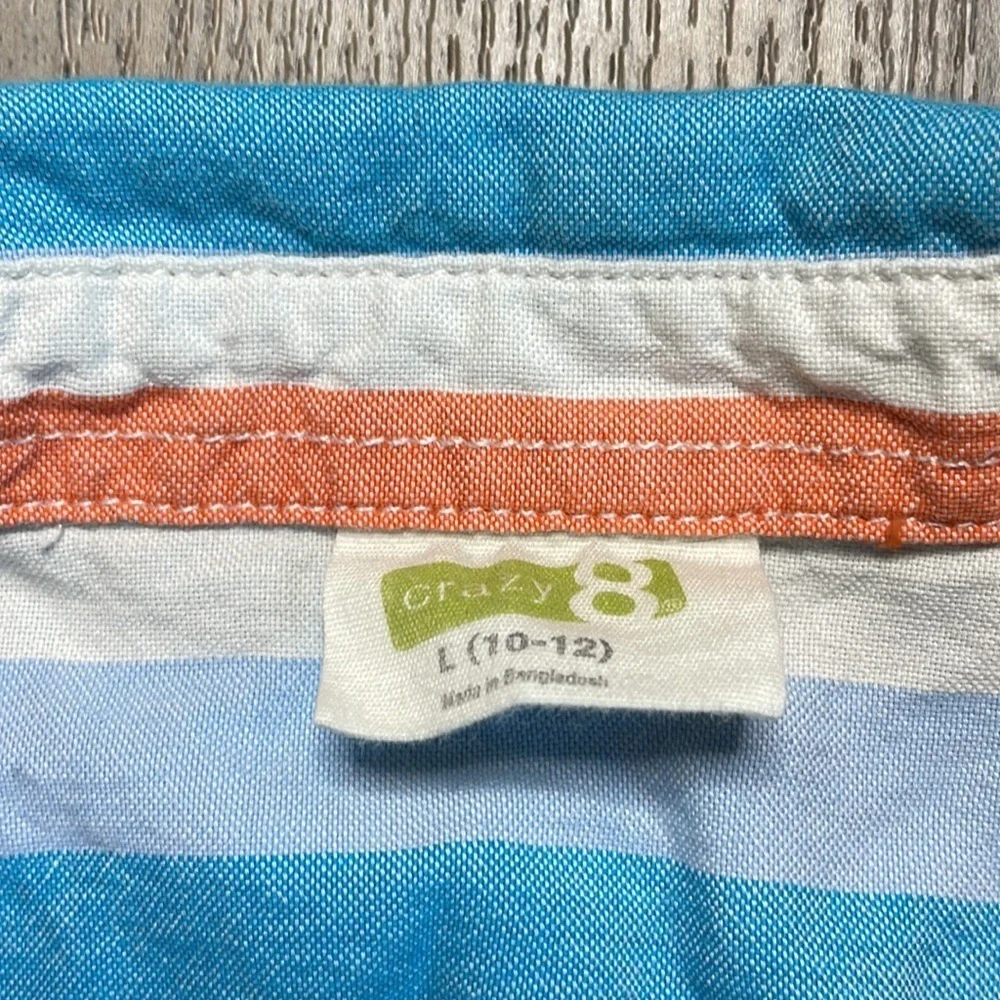 Crazy 8 Boys Striped Blue Orange White Button Down Shirt, size Large 10/12 - Picture 2 of 5